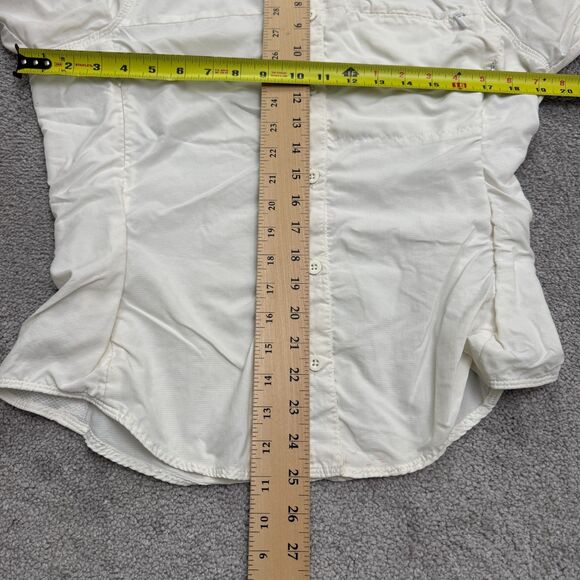 REI UPF 30+ Nylon Button Down Shirt Womens Medium Off White Zip Pocket Outdoor - Picture 16 of 16